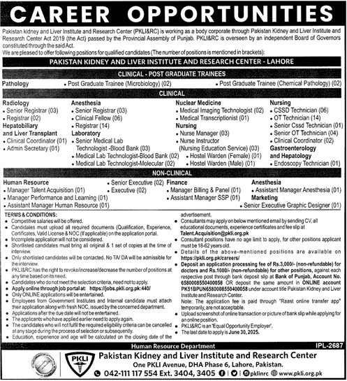 Medical Jobs in Pakistan Kidney & Liver Institute & Research Center Lahore